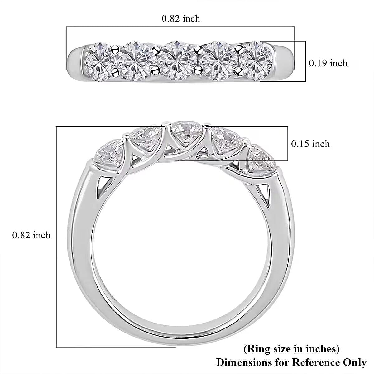 Modani G VVS2 Natural Diamond Ring, 950 Platinum Ring, 5 Stone Ring, Wedding Band Ring 8 Grams 1.00 ctw image number 6