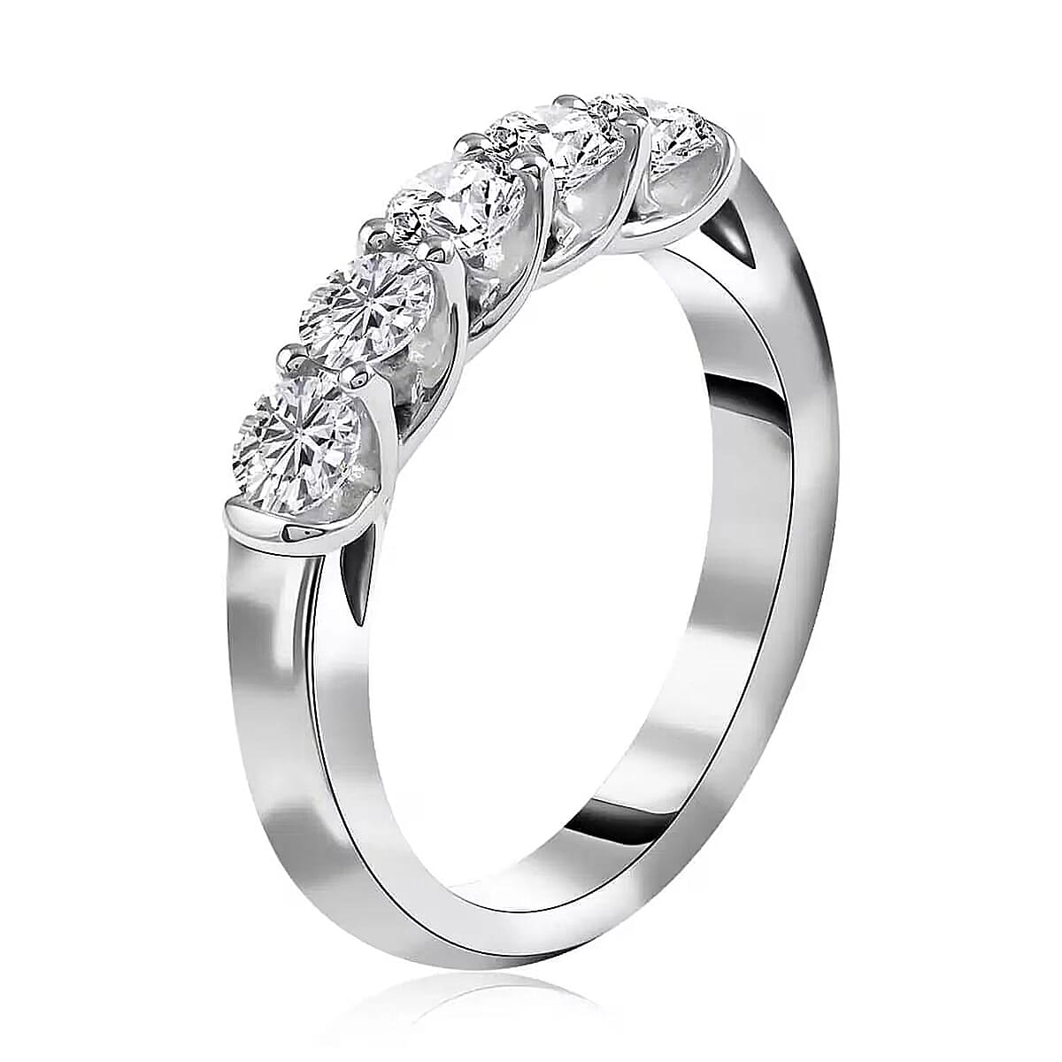 Modani G VVS2 Natural Diamond Ring, 950 Platinum Ring, 5 Stone Ring, Wedding Band Ring 8 Grams 1.00 ctw image number 7