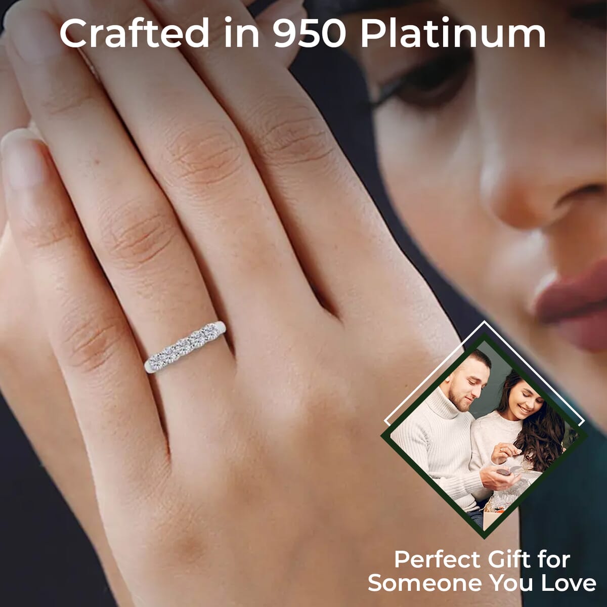 Modani G VVS2 Natural Diamond 1.00 ctw Ring, 950 Platinum Ring, 5 Stone Ring, Wedding Band Ring 8 Grams image number 2