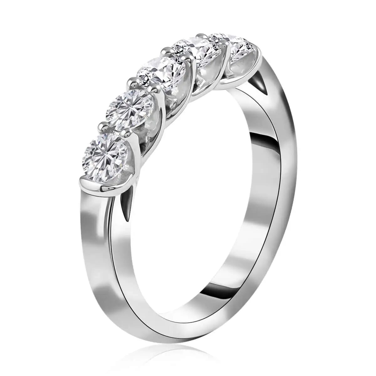 Modani G VVS2 Natural Diamond 1.00 ctw Ring, 950 Platinum Ring, 5 Stone Ring, Wedding Band Ring 8 Grams image number 5