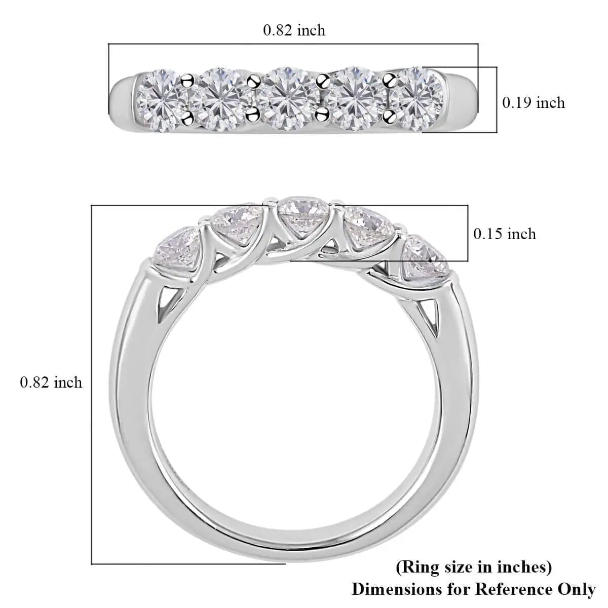 Modani G VVS2 Natural Diamond 1.00 ctw Ring, 950 Platinum Ring, 5 Stone Ring, Wedding Band Ring 8 Grams image number 6