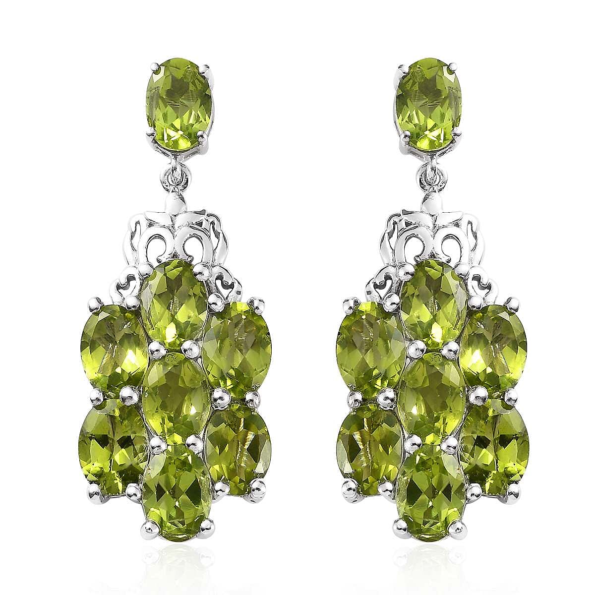 Premium Peridot Floral Dangle Earrings in Platinum Over Sterling Silver 12.50 ctw