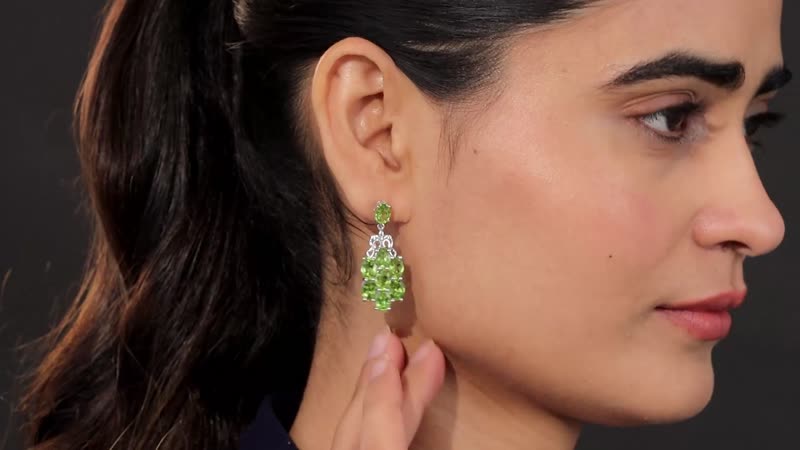 Premium Peridot Floral Dangle Earrings in Platinum Over Sterling Silver 12.50 ctw