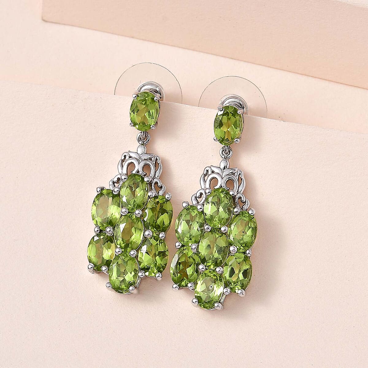 Premium Peridot Floral Dangle Earrings in Platinum Over Sterling Silver 12.50 ctw image number 1