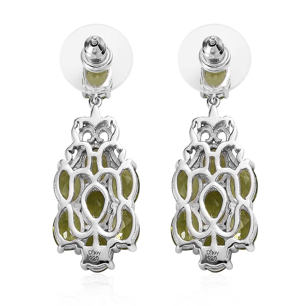 Premium Peridot Floral Dangle Earrings in Platinum Over Sterling Silver 12.50 ctw