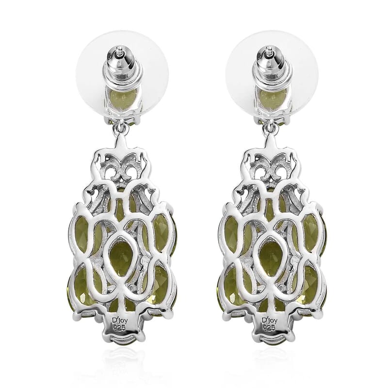 Premium Peridot Floral Dangle Earrings in Platinum Over Sterling Silver 12.50 ctw