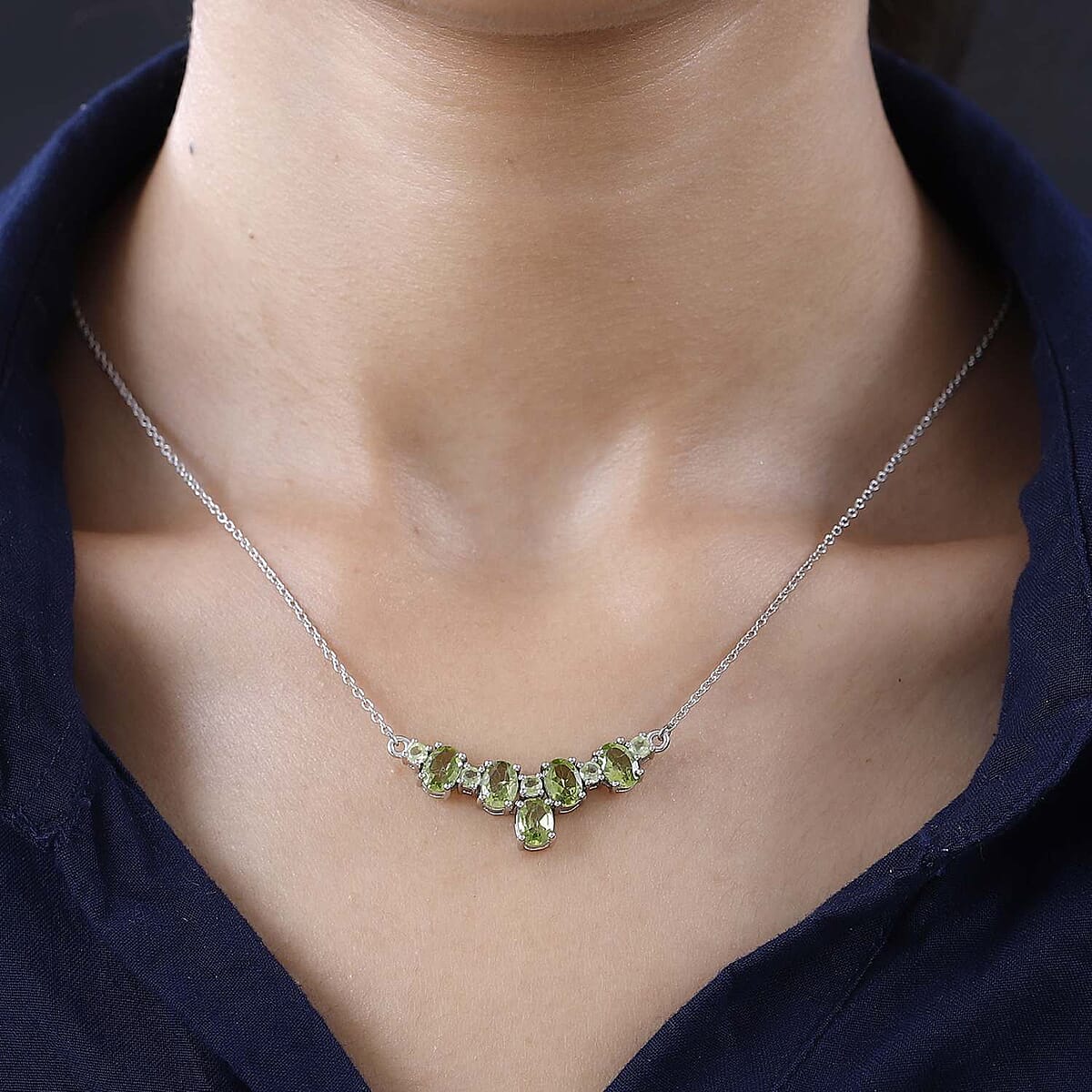 Premium Peridot Necklace 18 Inches in Platinum Over Sterling Silver 4.50 ctw image number 2