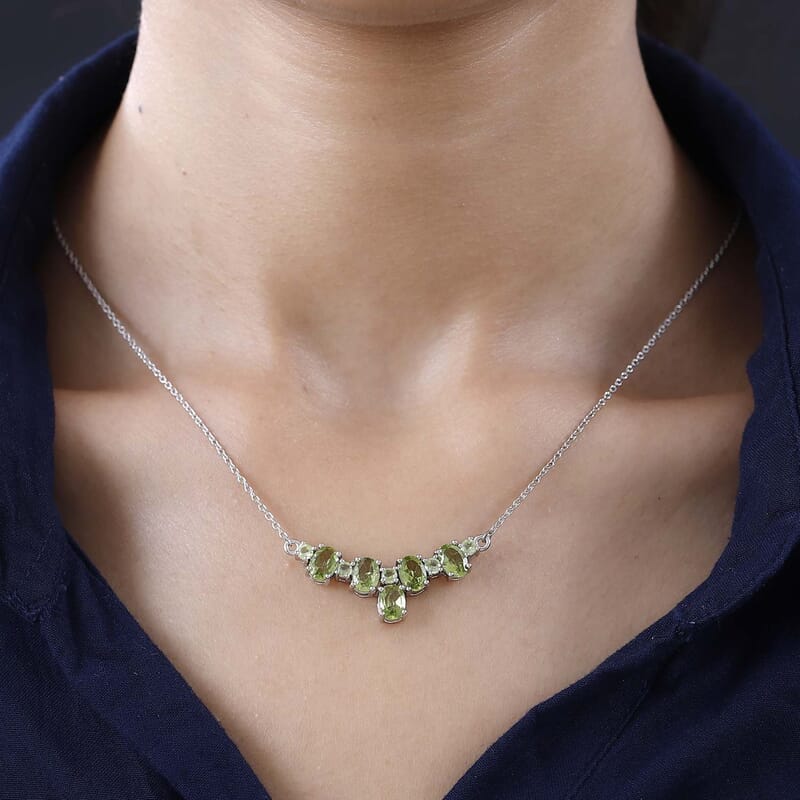 Premium Peridot Necklace 18 Inches in Platinum Over Sterling Silver 4.50 ctw