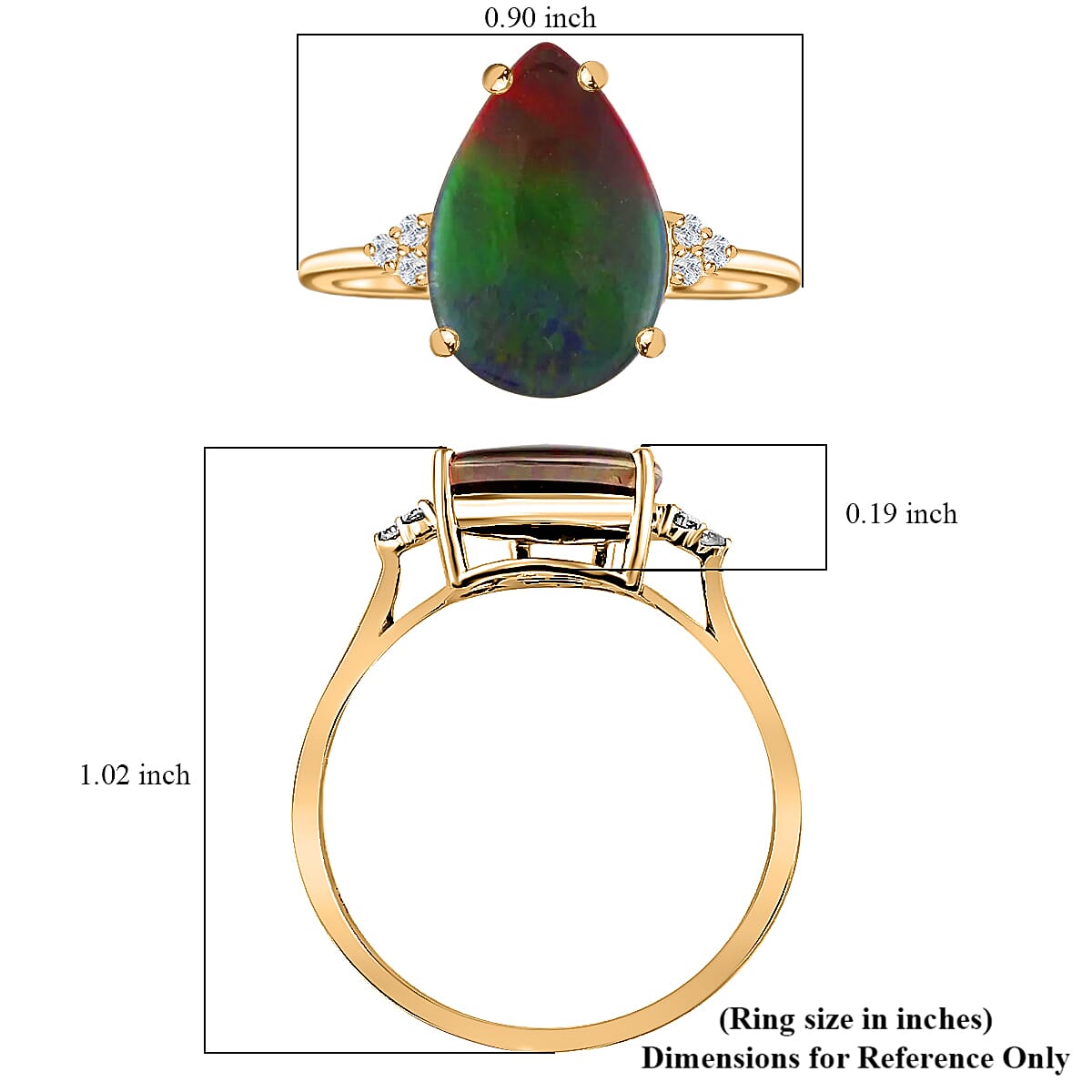 Certified Luxoro 10K Yellow Gold AAA Canadian Ammolite and G-H SI Diamond Ring (Size 11.0) 3.70 ctw image number 5