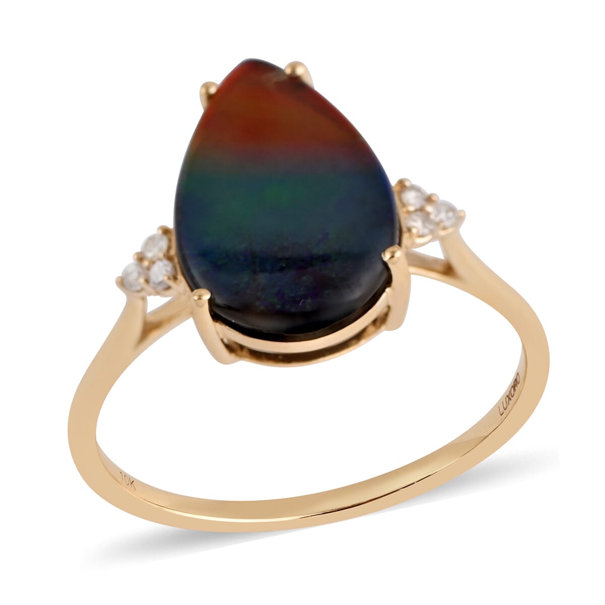 Certified Luxoro 10K Yellow Gold AAA Canadian Ammolite and G-H SI Diamond Ring (Size 6.5) 3.70 ctw image number 0