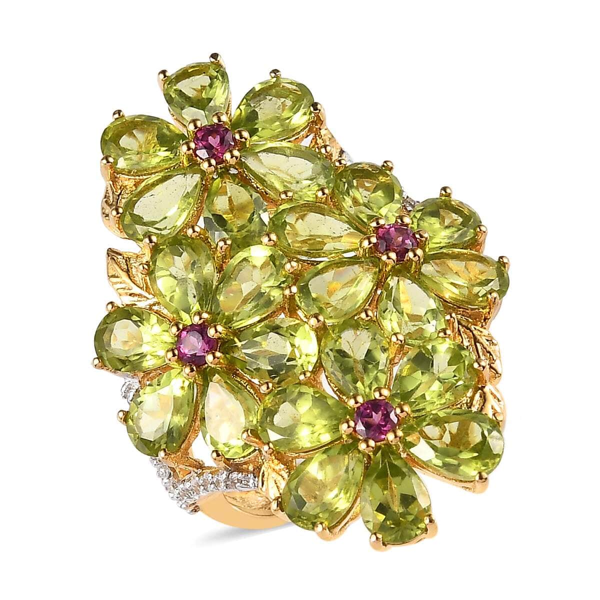 Premium Peridot and Multi Gemstone Floral Ring in Vermeil Yellow Gold Over Sterling Silver 10.60 ctw image number 0