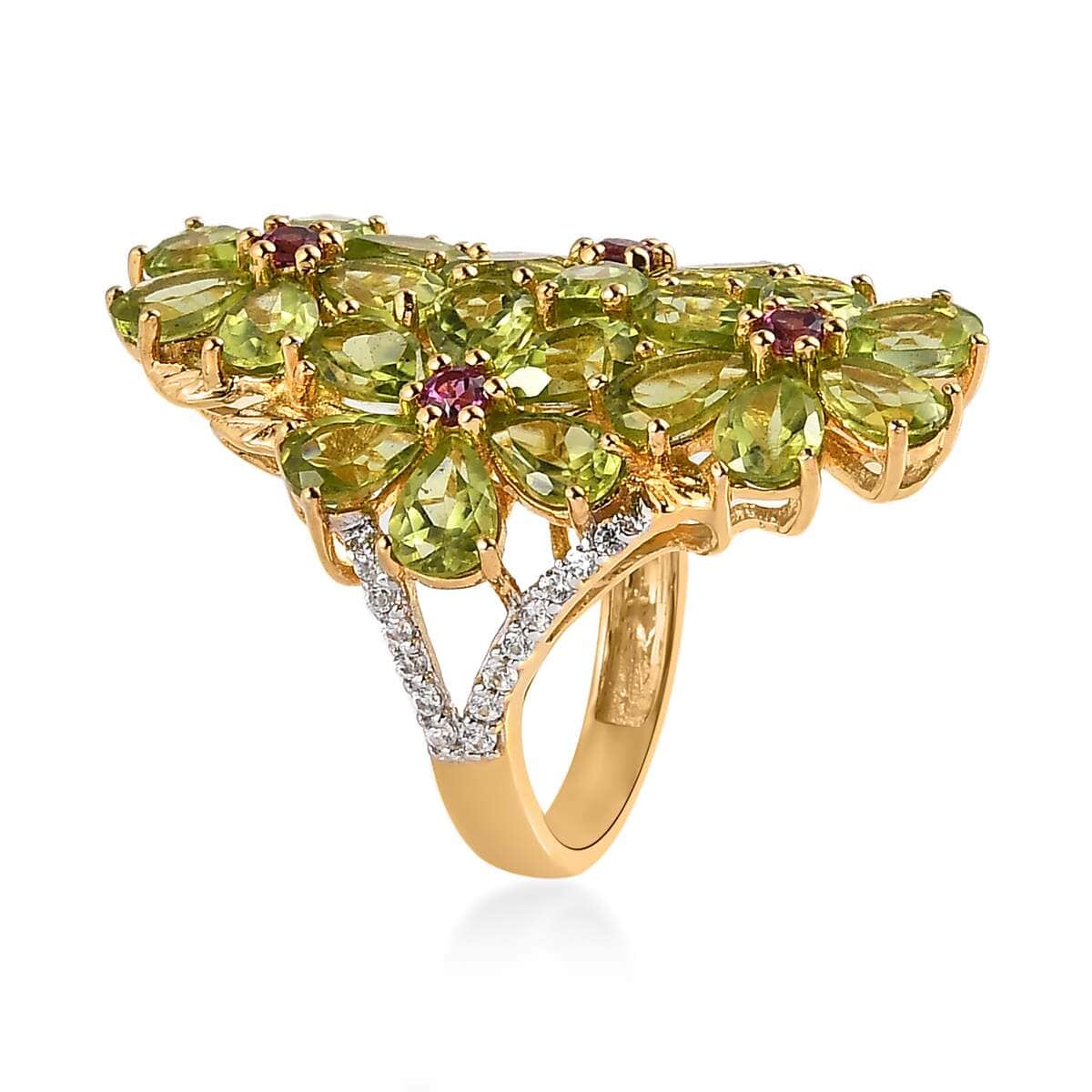 Premium Peridot and Multi Gemstone Floral Ring in Vermeil Yellow Gold Over Sterling Silver 10.60 ctw image number 3