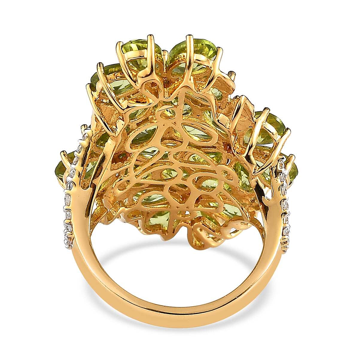 Premium Peridot and Multi Gemstone Floral Ring in Vermeil Yellow Gold Over Sterling Silver (Size 10.0) 10.60 ctw