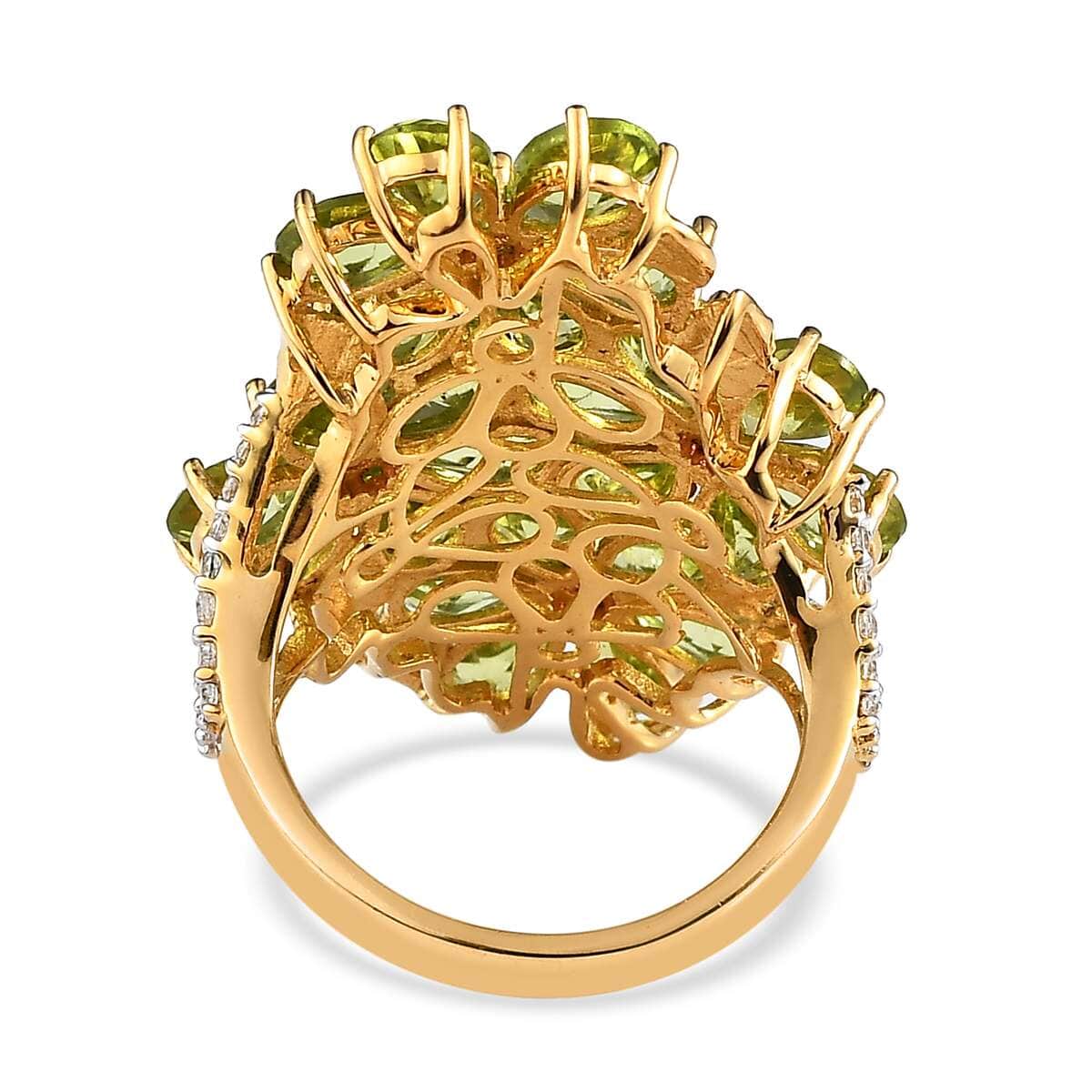 Premium Peridot and Multi Gemstone Floral Ring in Vermeil Yellow Gold Over Sterling Silver 10.60 ctw image number 4