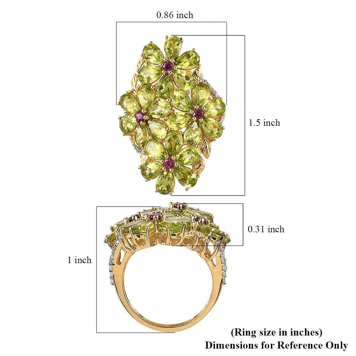 Premium Peridot and Multi Gemstone Floral Ring in Vermeil Yellow Gold Over Sterling Silver (Size 10.0) 10.60 ctw
