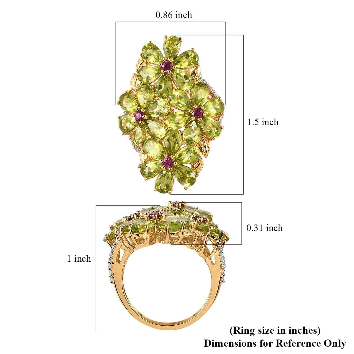 Premium Peridot and Multi Gemstone Floral Ring in Vermeil Yellow Gold Over Sterling Silver 10.60 ctw image number 5