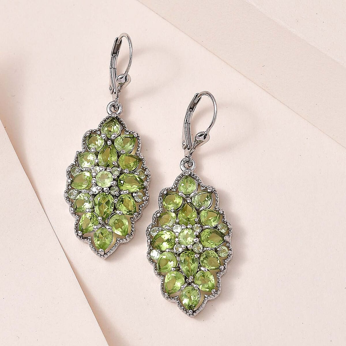 Premium Peridot Floral Lever Back Earrings in Platinum Over Sterling Silver 9.90 ctw image number 1