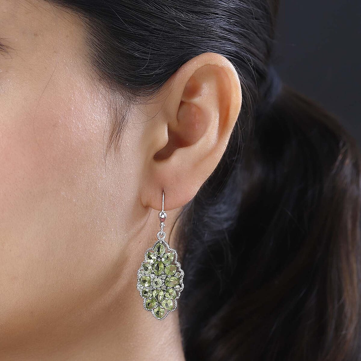 Premium Peridot Floral Lever Back Earrings in Platinum Over Sterling Silver 9.90 ctw image number 2