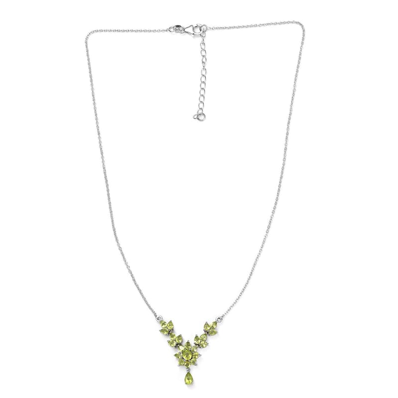 Premium Peridot Floral Necklace 18 Inches in Platinum Over Sterling Silver 4.15 ctw
