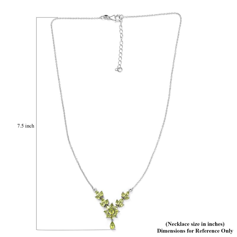 Premium Peridot Floral Necklace 18 Inches in Platinum Over Sterling Silver 4.15 ctw
