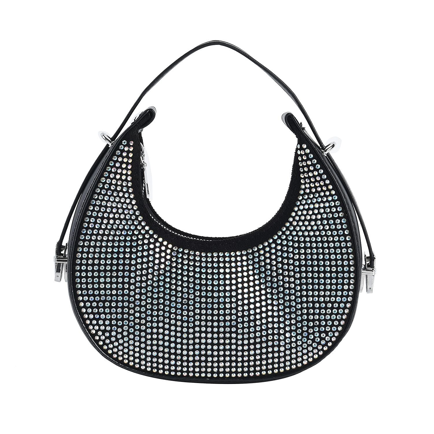 Aurora Borealis Crystal with Black Faux Leather Tote Bag with Handle Drop