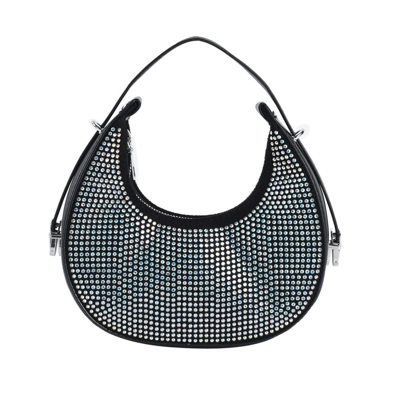 Aurora Borealis Crystal with Black Faux Leather Tote Bag with Handle Drop