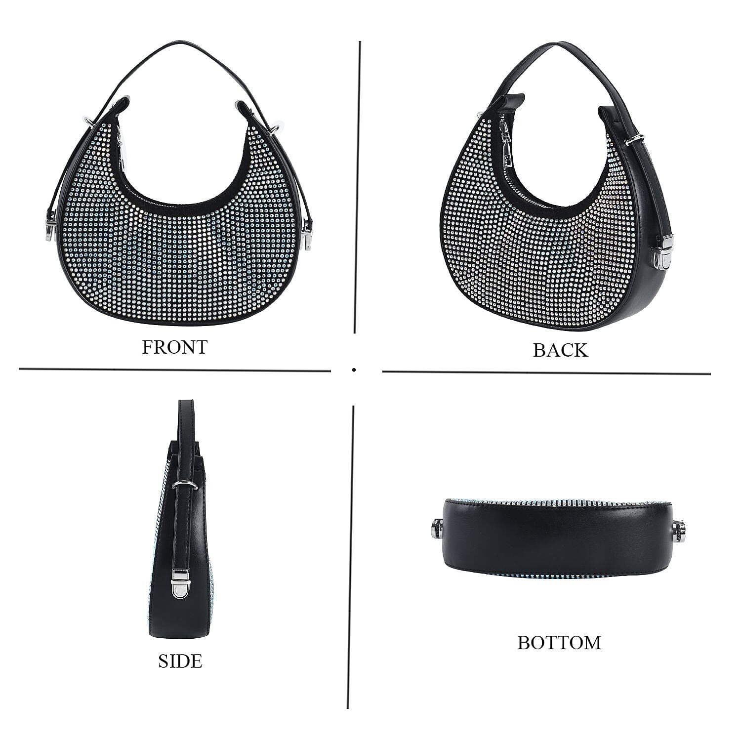 Aurora Borealis Crystal with Black Faux Leather Tote Bag with Handle Drop