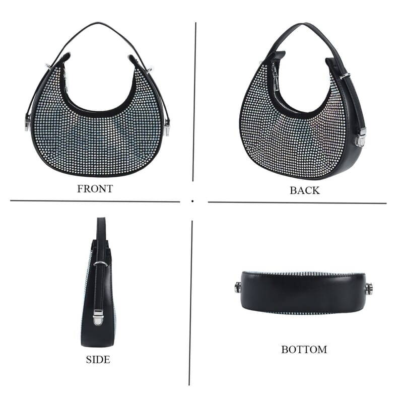 Aurora Borealis Crystal with Black Faux Leather Tote Bag with Handle Drop