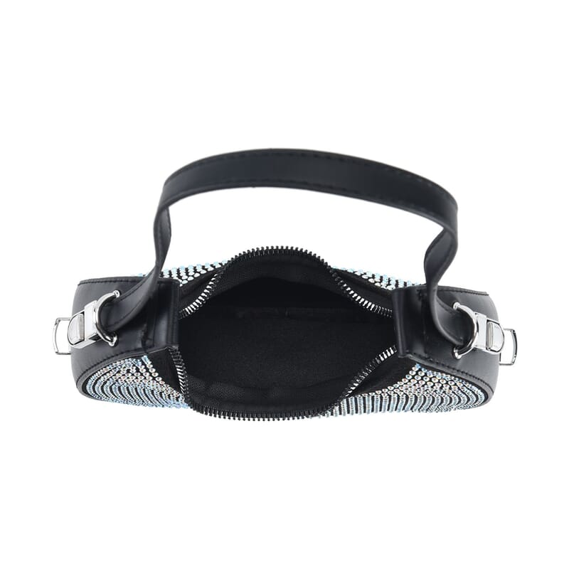 Aurora Borealis Crystal with Black Faux Leather Tote Bag with Handle Drop