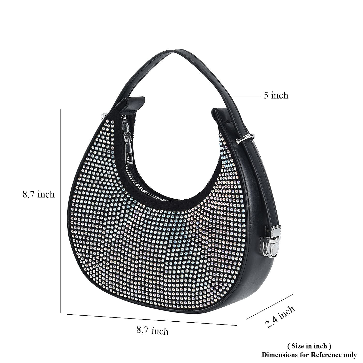 Aurora Borealis Crystal with Black Faux Leather Tote Bag with Handle Drop