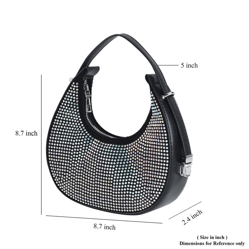 Aurora Borealis Crystal with Black Faux Leather Tote Bag with Handle Drop