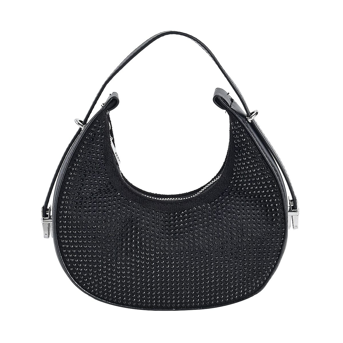Black Crystal with Black Faux Leather Tote Bag with Handle Drop image number 0