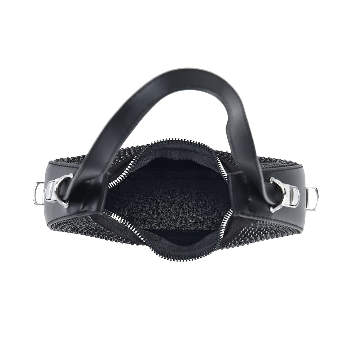 Black Crystal with Black Faux Leather Tote Bag with Handle Drop image number 4