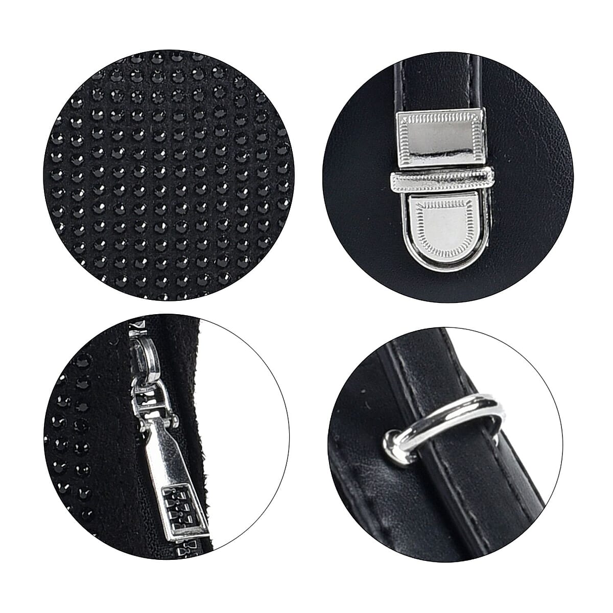 Black Crystal with Black Faux Leather Tote Bag with Handle Drop image number 5