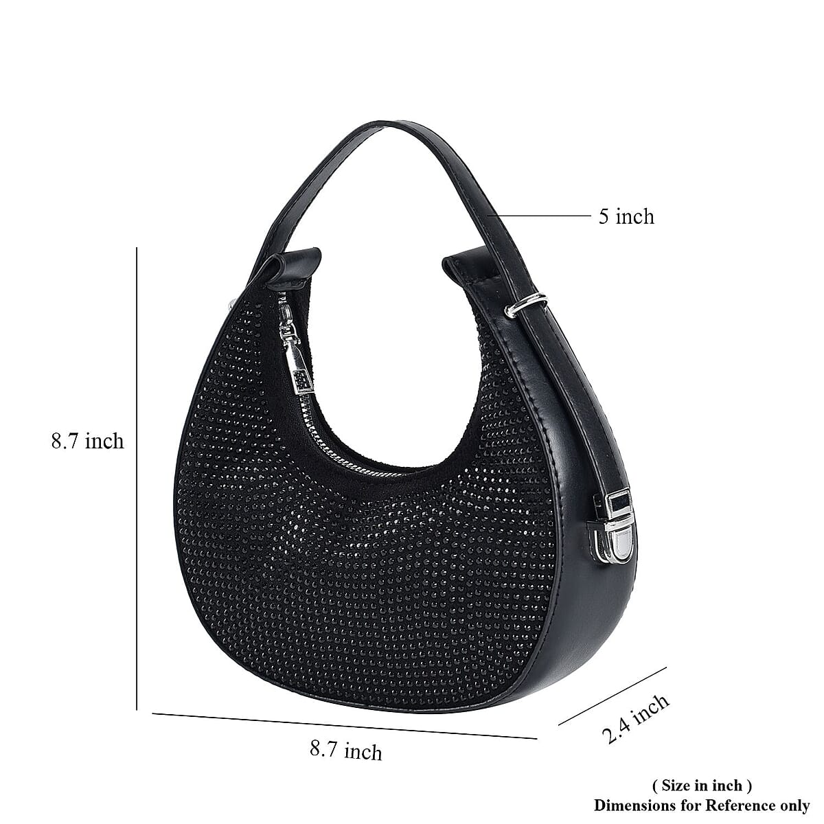 Black Crystal with Black Faux Leather Tote Bag with Handle Drop image number 6
