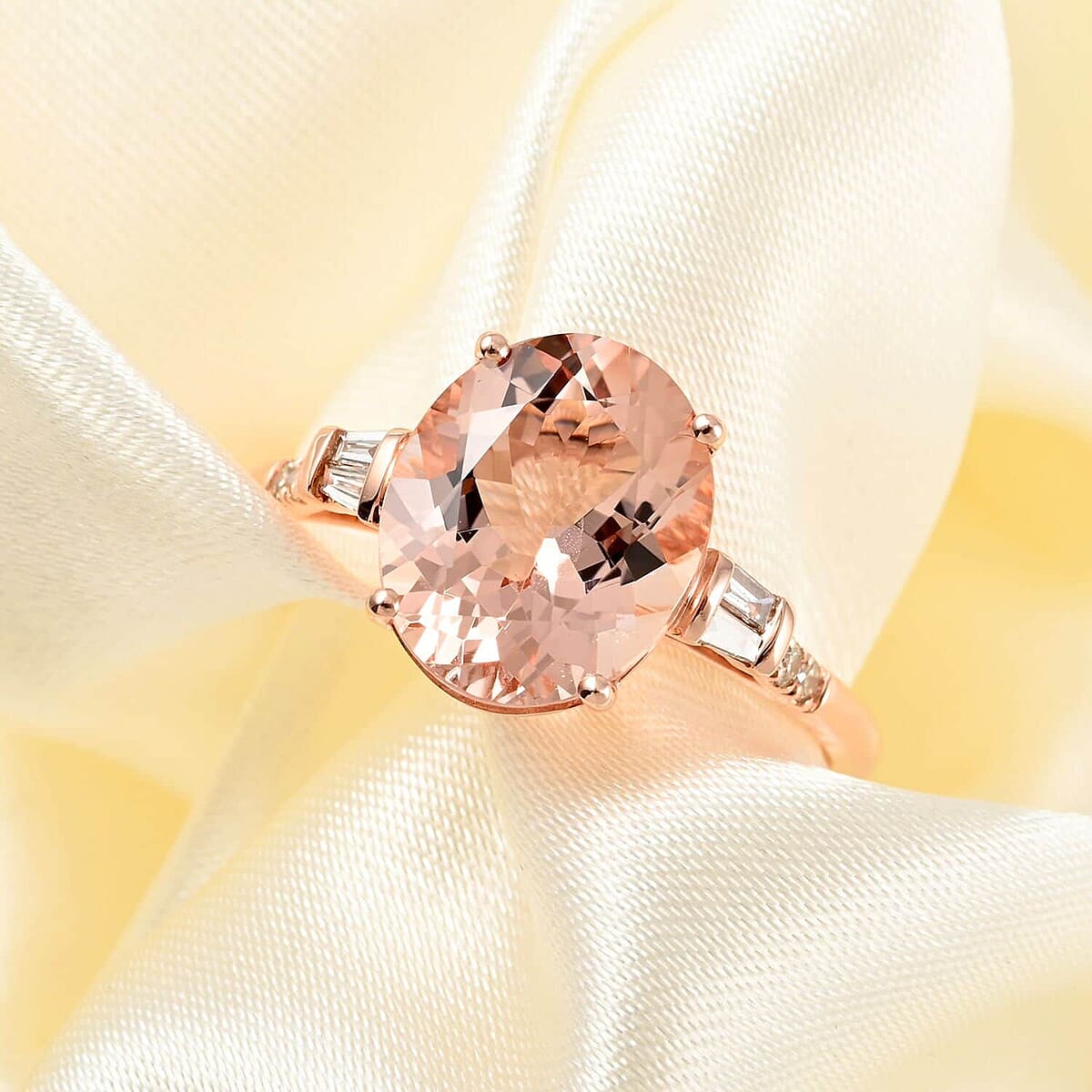 Ankur Treasure Chest Certified and Appraised Luxoro 14K Rose Gold AAA Marropino Morganite and G-H I1 Diamond Ring (Size 11.0) 4.05 ctw image number 1