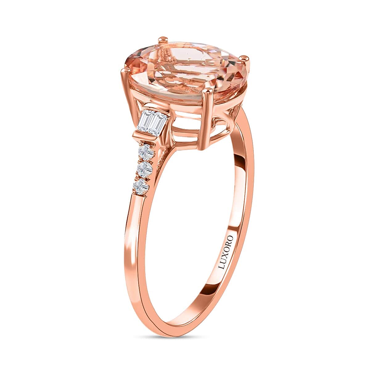 Ankur Treasure Chest Certified and Appraised Luxoro 14K Rose Gold AAA Marropino Morganite and G-H I1 Diamond Ring (Size 11.0) 4.05 ctw image number 3