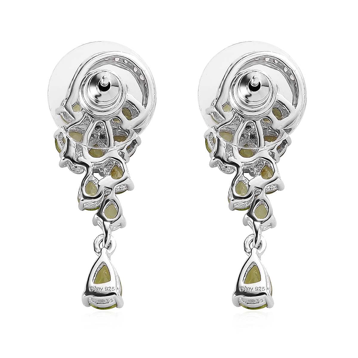 Premium Peridot and White Zircon Earrings in Vermeil Yellow Gold and Platinum Over Sterling Silver 4.15 ctw image number 3