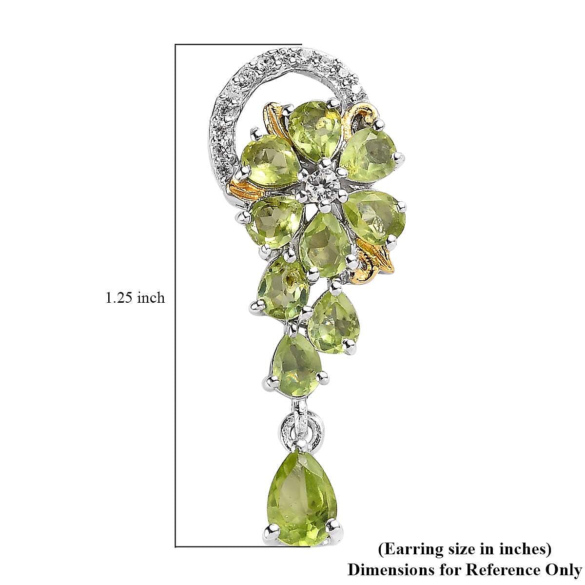 Premium Peridot and White Zircon Earrings in Vermeil Yellow Gold and Platinum Over Sterling Silver 4.15 ctw image number 4