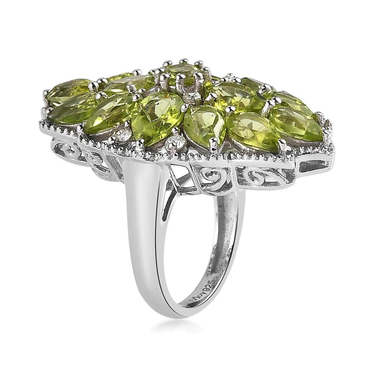 Premium Peridot and White Zircon Floral Ring in Platinum Over Sterling Silver 7.50 ctw image number 3