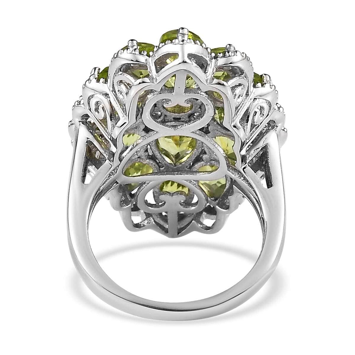 Premium Peridot and White Zircon Floral Ring in Platinum Over Sterling Silver 7.50 ctw image number 4