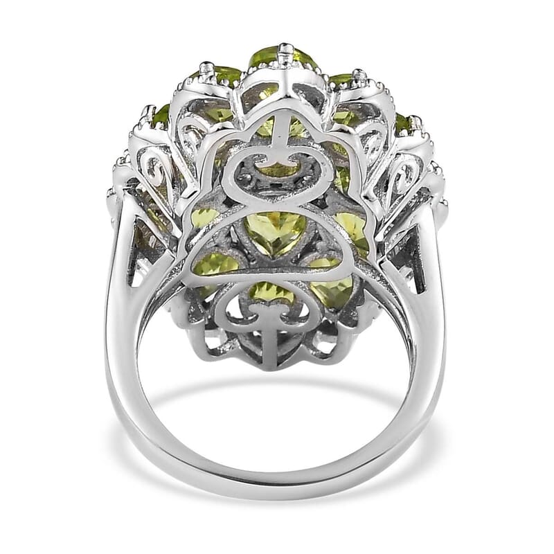 Premium Peridot and White Zircon Floral Ring in Platinum Over Sterling Silver (Size 10.0) 7.50 ctw