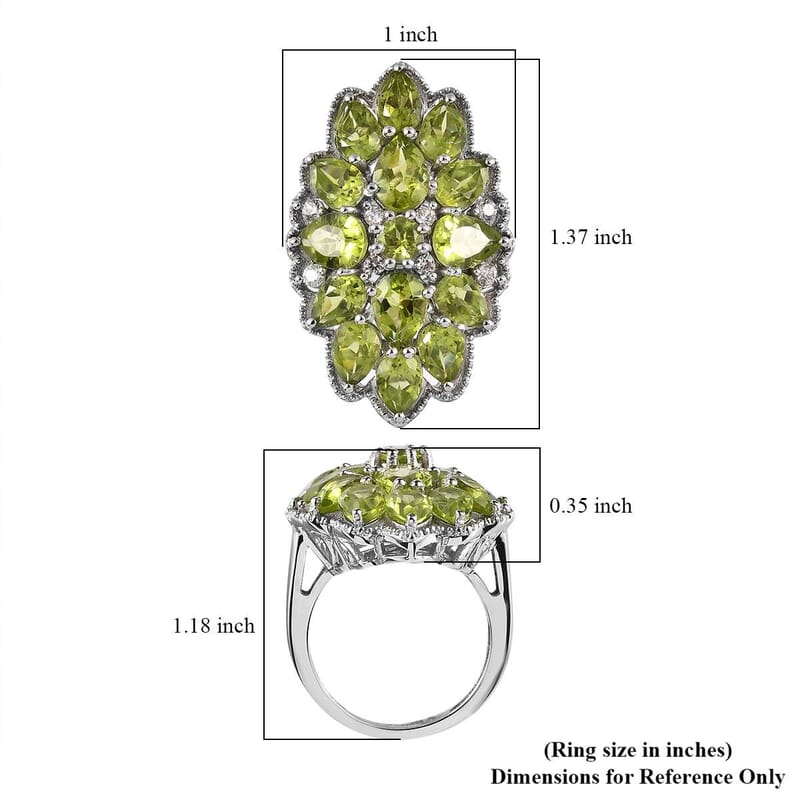 Premium Peridot and White Zircon Floral Ring in Platinum Over Sterling Silver (Size 10.0) 7.50 ctw