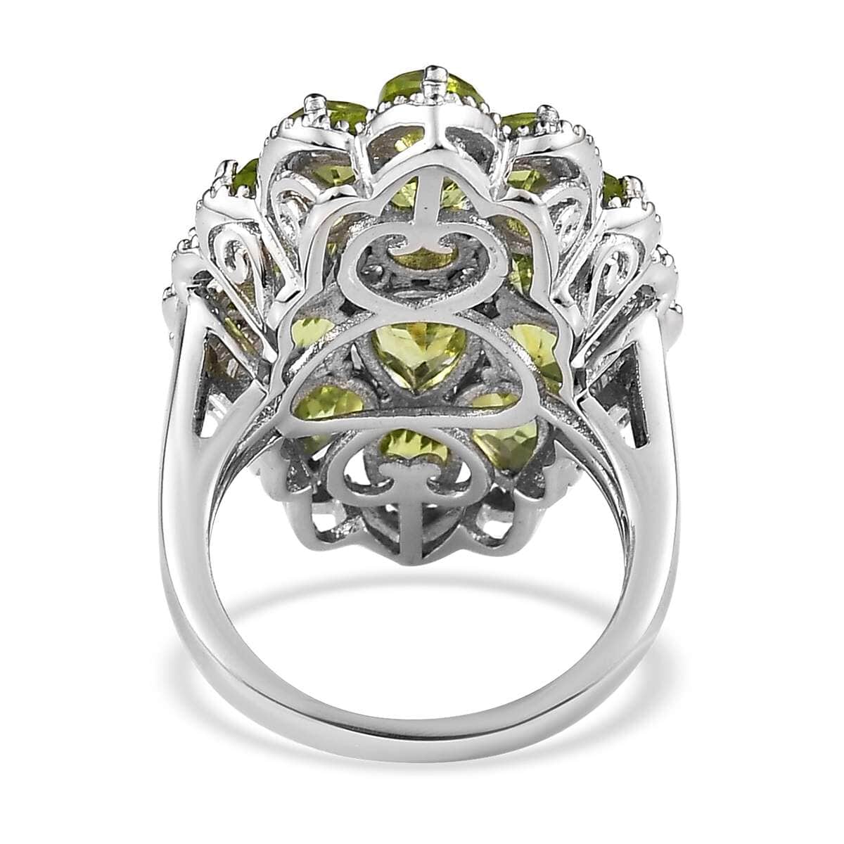 Premium Peridot and White Zircon Floral Ring in Platinum Over Sterling Silver (Size 7.0) 7.50 ctw image number 4