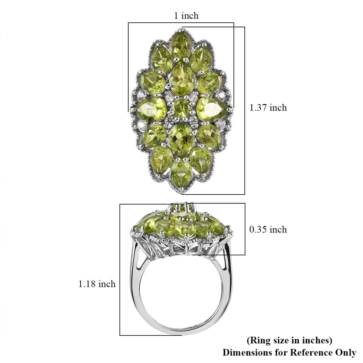 Premium Peridot and White Zircon Floral Ring in Platinum Over Sterling Silver (Size 7.0) 7.50 ctw image number 5