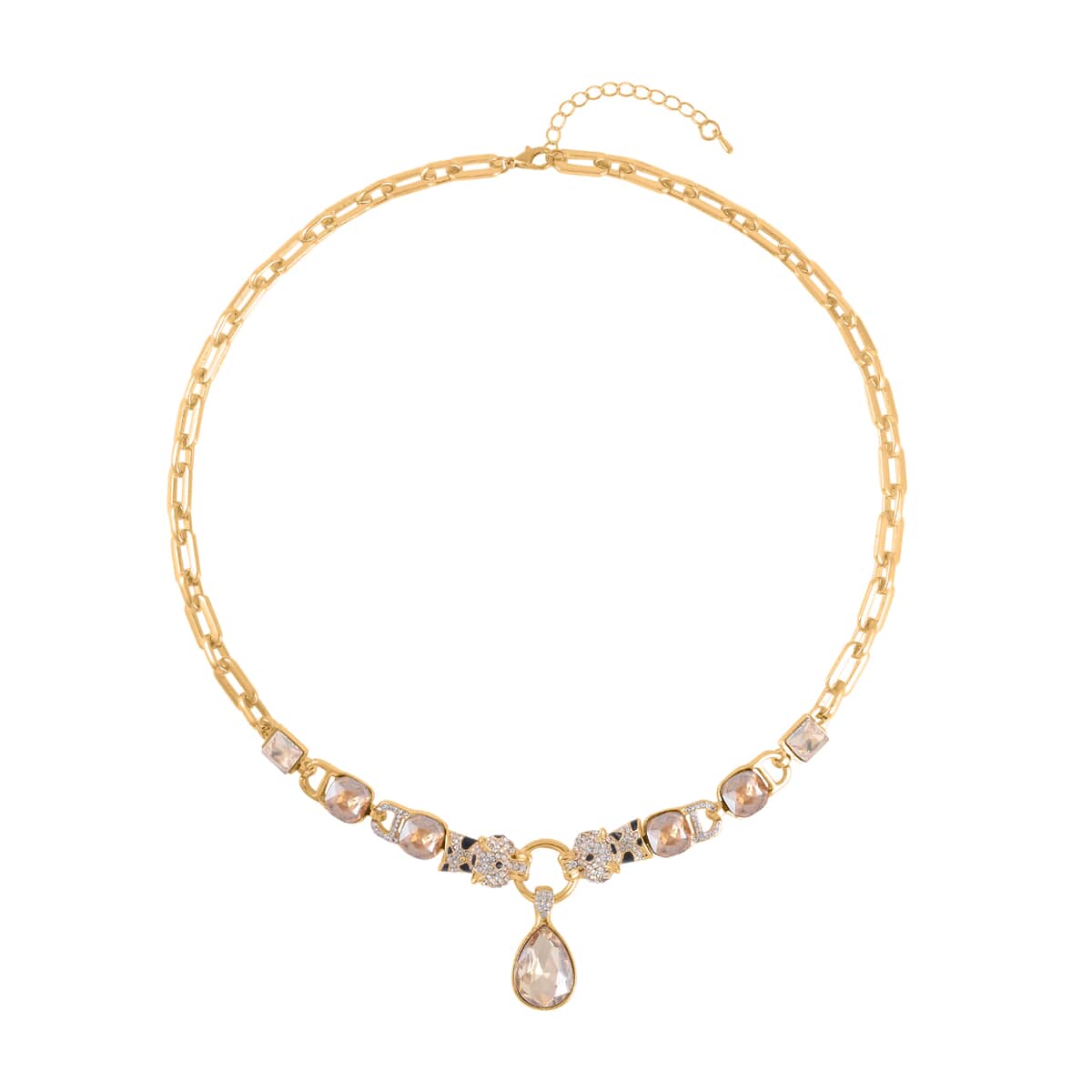 Champagne Glass and Austrian Crystal Enameled Necklace 20.5-22.5 Inches in Goldtone image number 0
