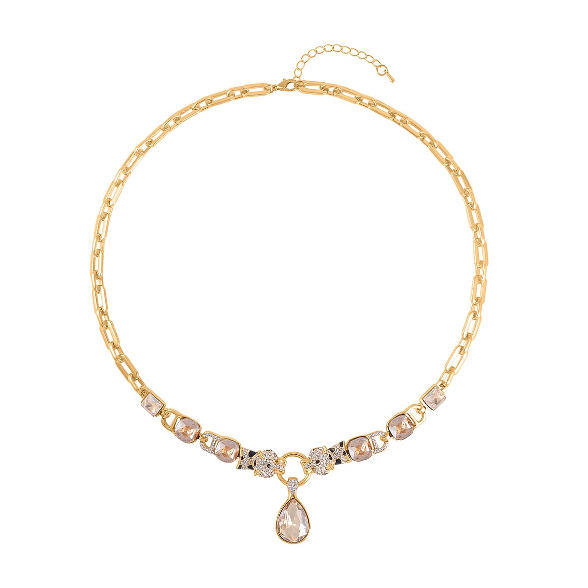 Champagne Glass and Austrian Crystal Enameled Necklace 20.5-22.5 Inches in Goldtone image number 0