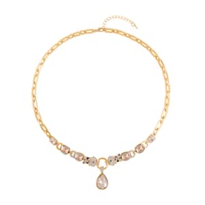 Champagne Glass and Austrian Crystal Enameled Necklace 20.5-22.5 Inches in Goldtone