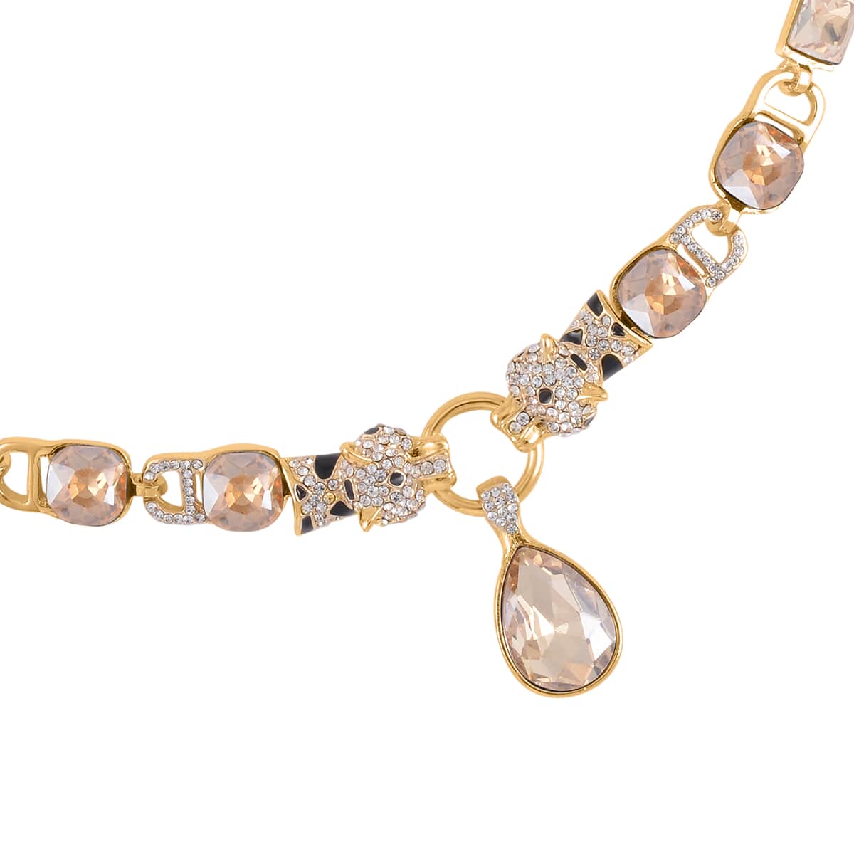 Champagne Glass and Austrian Crystal Enameled Necklace 20.5-22.5 Inches in Goldtone image number 2