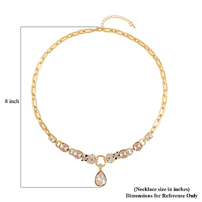 Champagne Glass and Austrian Crystal Enameled Necklace 20.5-22.5 Inches in Goldtone